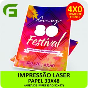 LASER / COUCHE 115g / 4X0 COUCHE 115g - LASER PAPEL 33X48cm / ÁREA IMPRESSÃO 32X47cm 4X0  OPCIONAL 